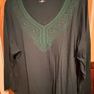 Embroidered Green Women's Top